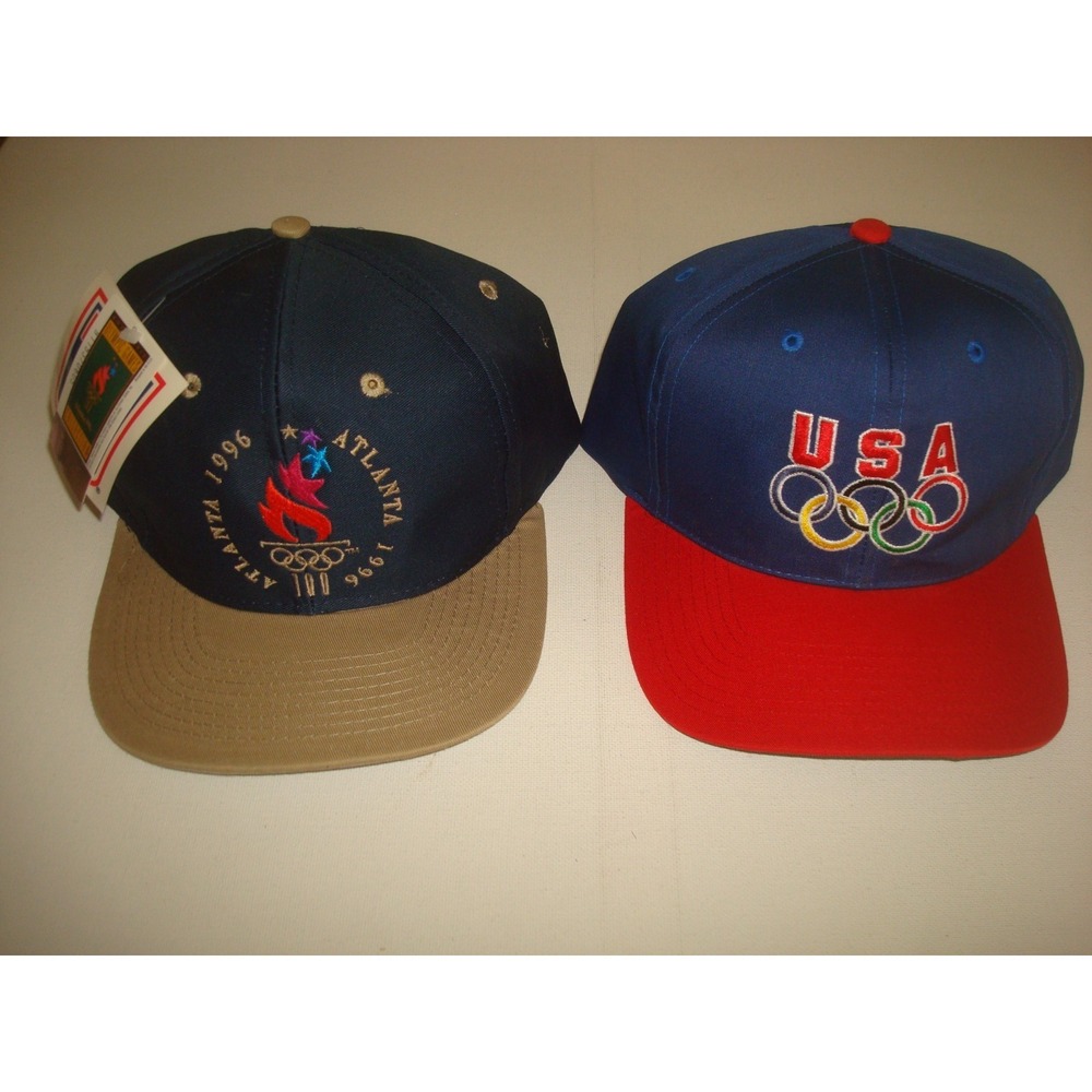 2PC LOT  ATLANTA OLYMPIC  OLYMPICS 1996 SNAPBACK HAT CAP DEADSTOCK  VINTAGE bx1